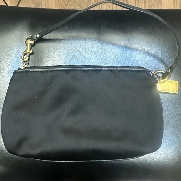 Coach Black Satin wristlet with horse & carriage logo. EUC - Picture 7 of 8